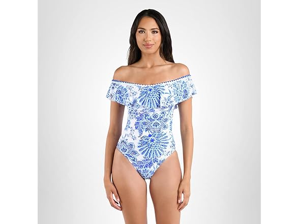 La Blanca Women Off Shoulder Ruffle One Swimsuit (14)