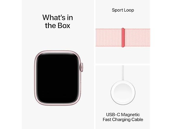 Apple Watch Series 9 [GPS 45mm] Smartwatch with Pink Aluminum Case with Pink Sport Loop. Fitness Tracker, Blood Oxygen & ECG Apps, Always-On Retina Display, Carbon Neutral (Open Box)
