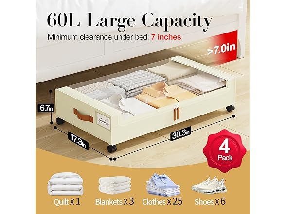 Beige 4 Pck Under the Bed Storage