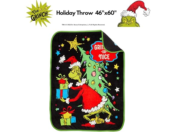 Dr. Seuss The Grinch Throw 46 in x 60 in