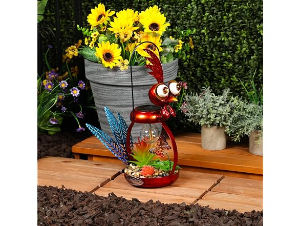 Alpine Corp Solar Rooster LED16in Red