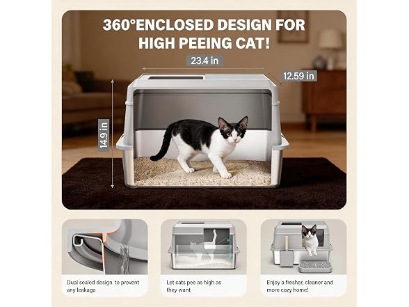 CatbruLop Extra Large Enclosed Stainless Steel, Grey