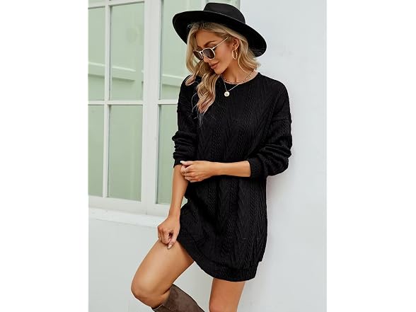 Vimpunec Women Crewneck Cable Knit Sweater Dress