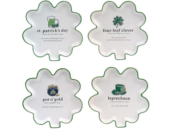St. Patrick’s Day Shamrock Shaped Stoneware Tidbit Plates Set of 4 