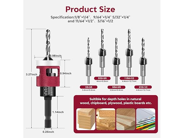 Csyibeielec 7 Pcs Countersink Drill Bit
