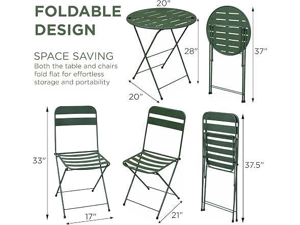 3-Piece Green Metal Folding Bistro Set - Gallery 6