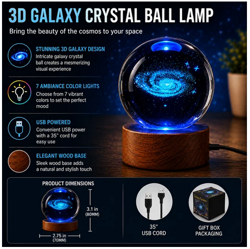 3D Galaxy Crystal Ball USB Powered Lamp - Gallery 4