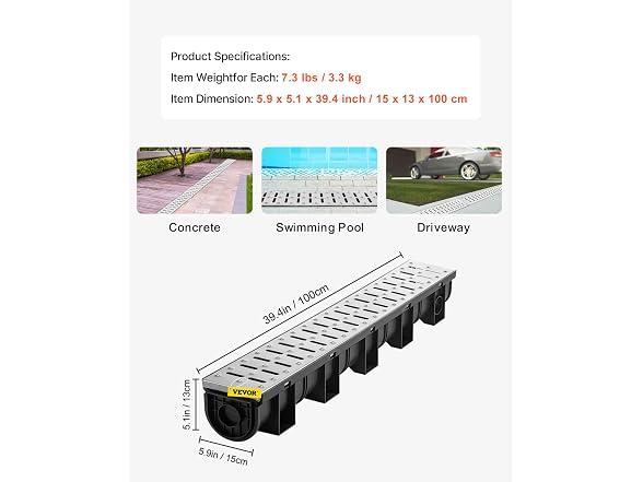 Trench Drain System, Channel Drain with Metal