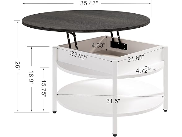 FABATO Round Lift Top Coffee Table for Living Room