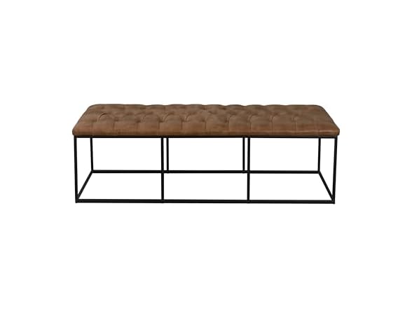 HomePop 58in Bench PU Leather Lt Brown