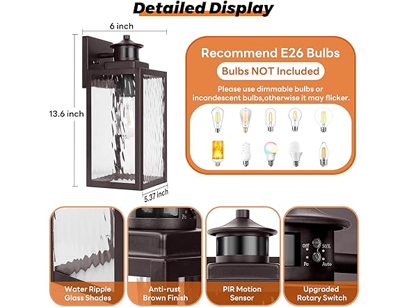 Brightever Motion Sensor Outdoor Wall Sconce Lantern