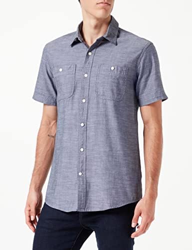 Amazon Essentials Men's Regular-Fit, Short-Sleeve Button-Down Chambray Shirt - Grey, Medium