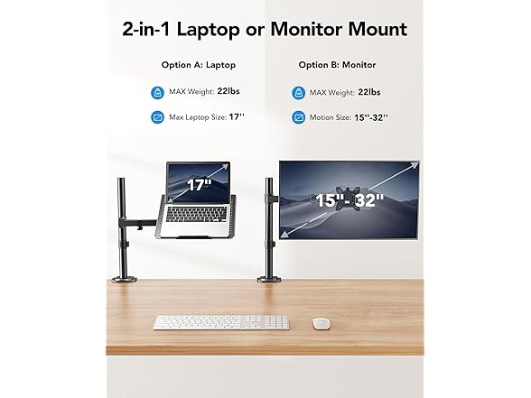 HUANUO Laptop Desk Mount | 17" to 32"