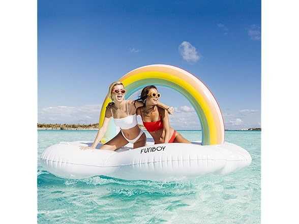FUNBOY Giant Inflatable Luxury Rainbow Cloud Island Daybed Pool Float