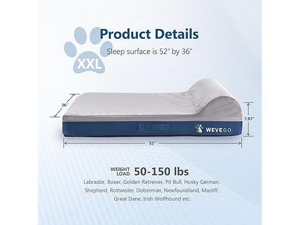 WEVEGO Jumbo Orthopedic Dog Bed, 7.87-in