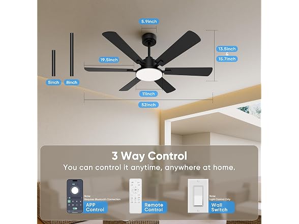 Eterfun 52in Ceiling Fan with Lights