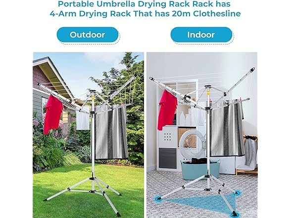 Portable 4-arm Aluminum Drying Rack w/Ground Stake