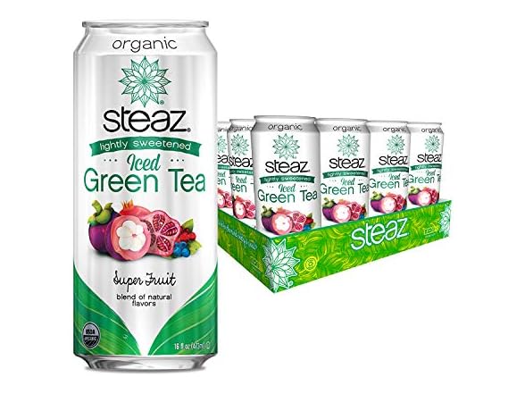 12PK Steaz Lightly Sweetend Iced Green Tea, 16 oz.
