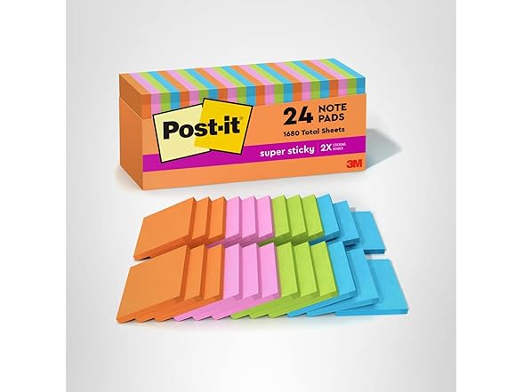 Post-it Super Sticky Notes, 24 Sticky No
