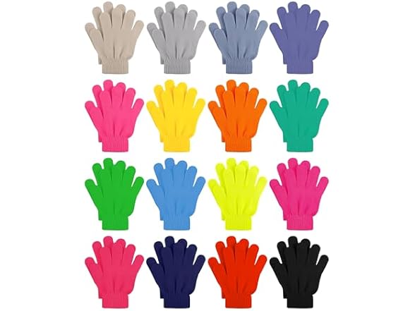 16 Pack Kids Stretchy Winter Gloves