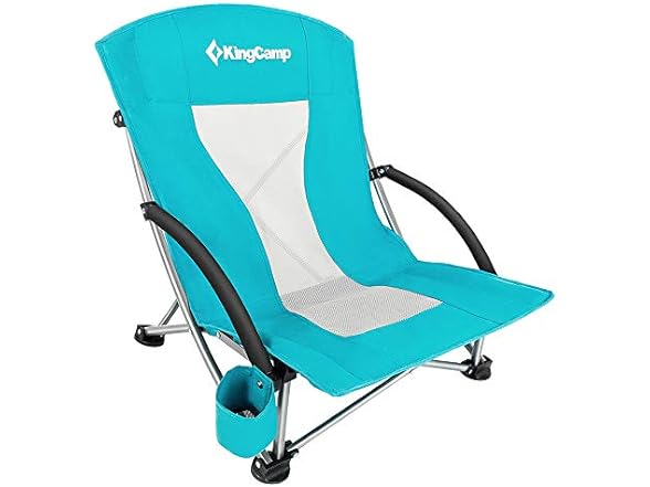 KingCamp Beach Chair for Adults Folding Portable Lightweight Backpack with Cup Holder Carry Bag for Outdoor Camping Concert Festival Travel Sports Lawn Sand, Oversized, Cyan-Low Back