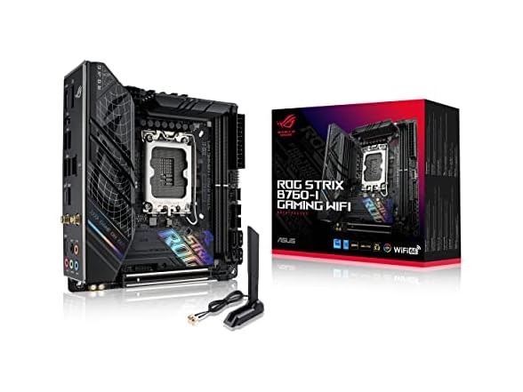 ASUS ROG Strix B760-I Gaming WiFi Intel® B760(13th and 12th Gen)LGA 1700 mini-ITX motherboard,8 + 1 power stages,DDR5 up to 7600 MT/s, PCIe 5.0,2xM.2 slots,WiFi 6E,USB 3.2 Gen 2x2 Type-C,Aura Sync RGB (Open Box)