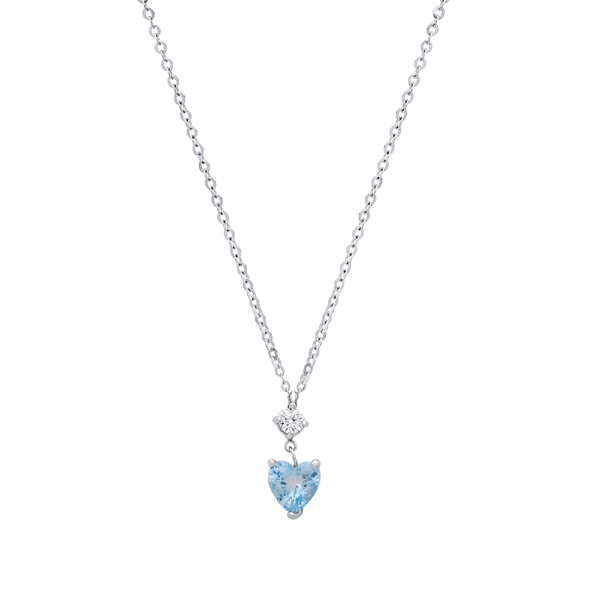 Heart Cut Aqua Moissanite Necklace - Gallery 5