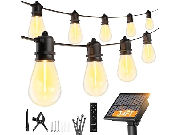 Minetom 34 FT S14 Solar String Lights