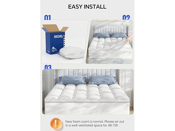 BEDELITE 3" Pillow Top Topper, White