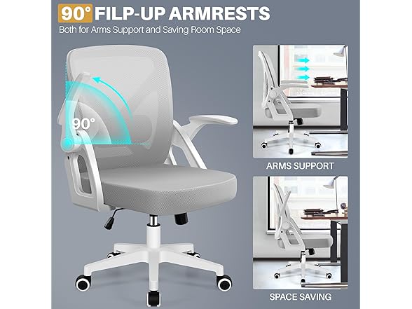 FelixKing Office Chair - Ergonomic Desk Chair Breathable Mesh Task Chair with Wheels and Lumbar Support Home Desk Office Chair with Flip up Armrest Rolling Swivel Computer Chair for Home Office Gray (Open Box)