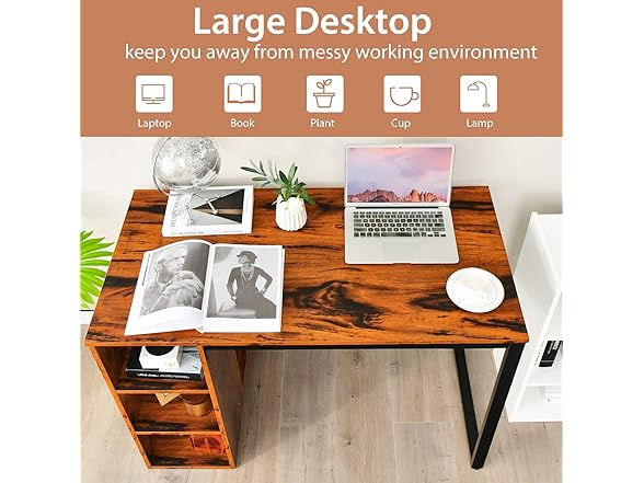 GLOBALWAY Computer Desk with Bookshelf