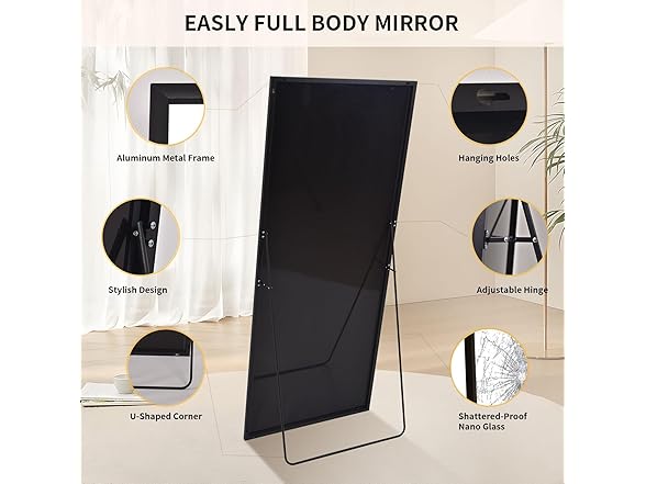 Easly Full Length Mirror 64"x21" Black