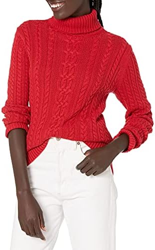Amazon Essentials Women's Fisherman Cable Turtleneck Sweater (Available in Plus Size), Red, X-Small