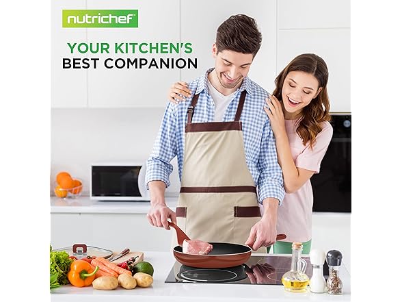 NutriChef 16pcs Brown Stackable Pots and Pans Set