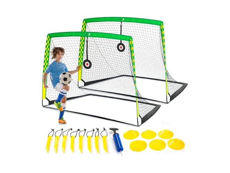 Kids Soccer Goals for Backyard Set of 2, 6x4 ft Portable Pop Up Soccer Goal Training Equipment with Soccer Ball