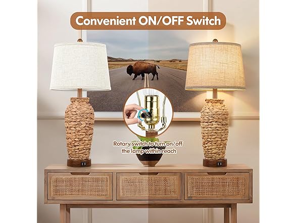 TOBUSA Set of 2 Rattan Table Lamps