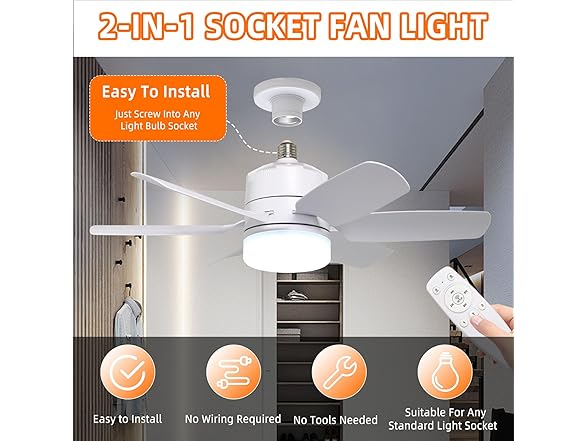 GOLUMU Light Bulb Fan Socket, 3 Modes