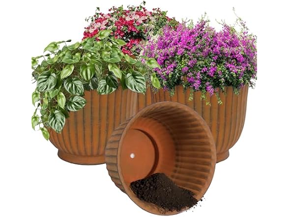 Sunnydaze Carlotta 14.75" Metal Outdoor Plant Pot Set