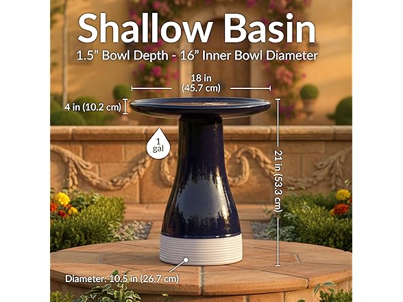 Sunnydaze 21" H Ceramic Bird Bath Midnight Blue