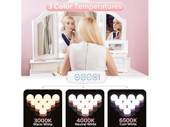 Bairth LED Vanity Lights for Mirror, Pink, 10 Bulbs