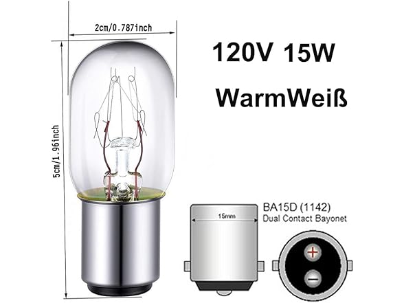Light Incandescent Bulb for Sewing Machine