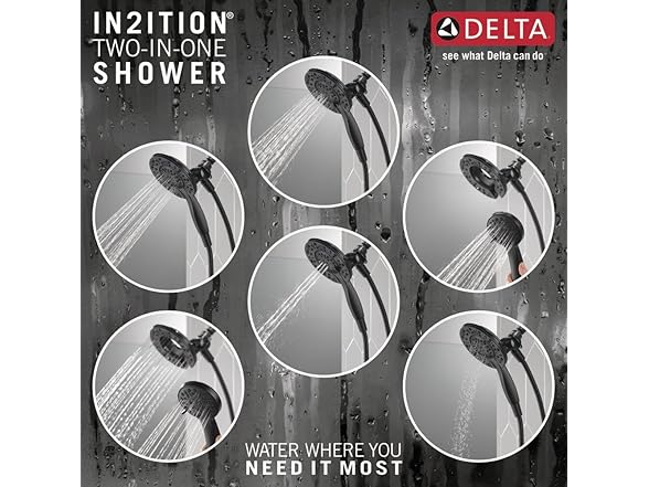 Delta 5-Setting Matte Black Shower Head, 6" Round
