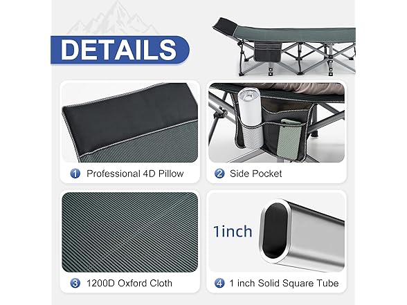 Fragess Portable Camping Cot with Cushion