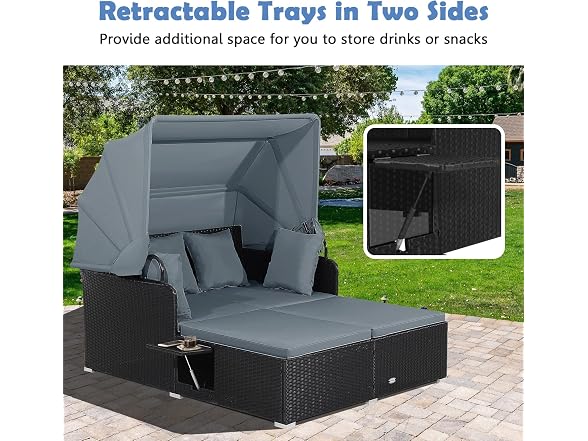 Goplus Salches Outdoor Rattan Daybed with Retractable Canopy