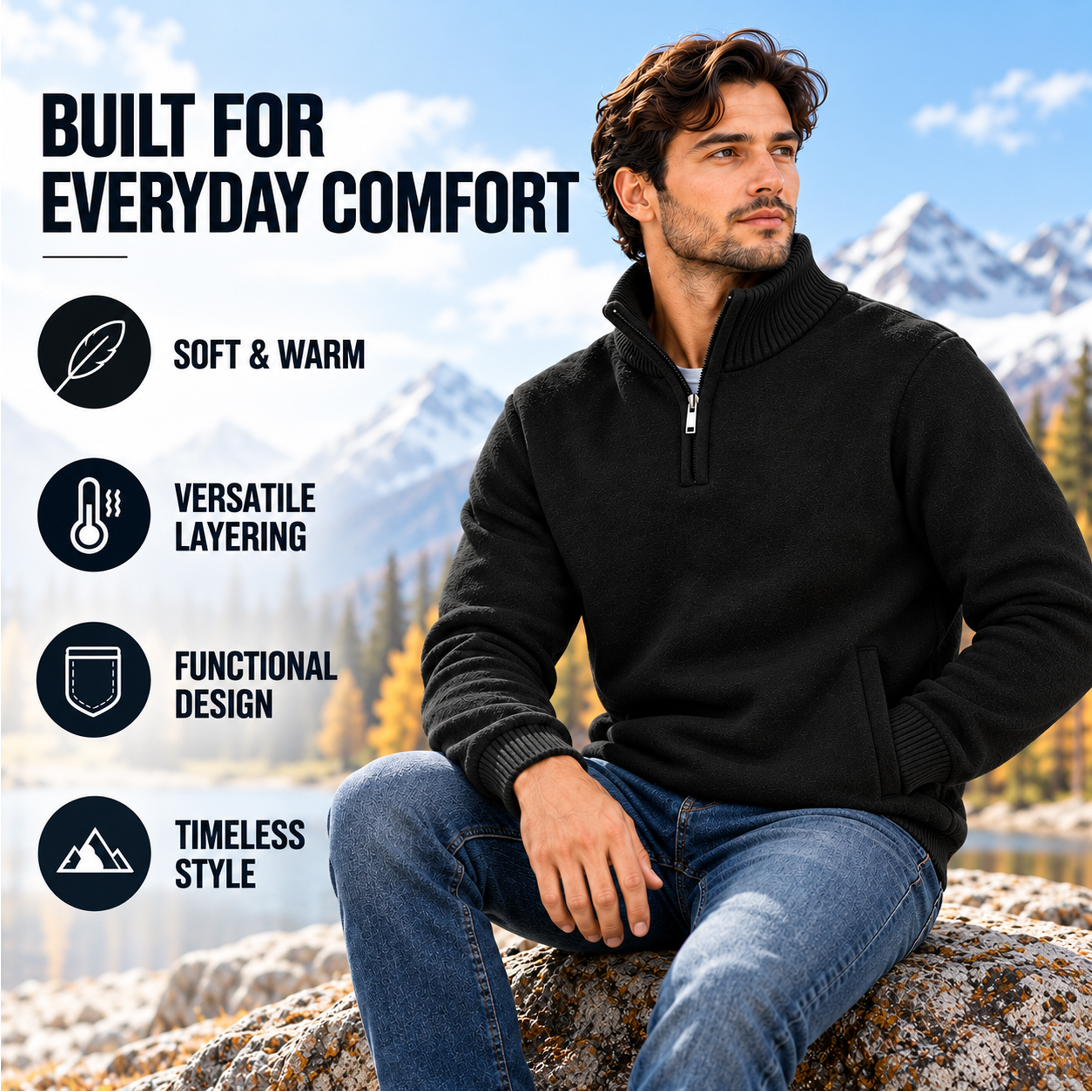 3Pk Mens Fleece Quarter Zip Sweaters - Gallery 26
