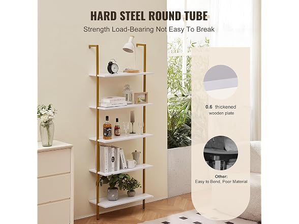 Ladder Shelf, 5-Tier Bookshelf 24x11.8in White