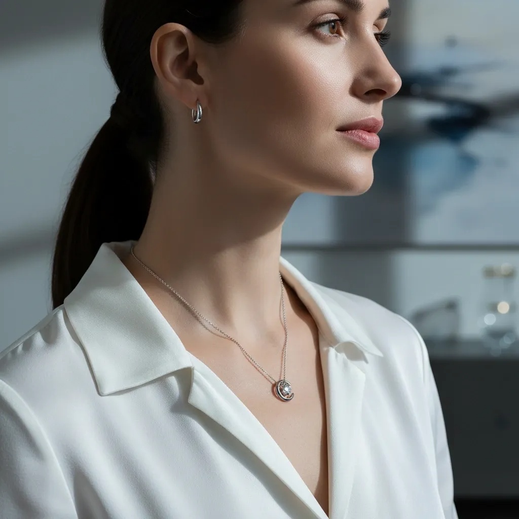 Moon & Star Moissanite Necklace - Gallery 6