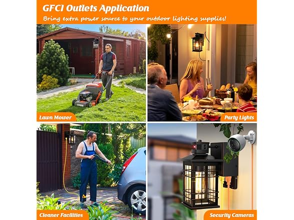 Porch Lights with GFCI Outlet, 2-Pack Motion Sensor
