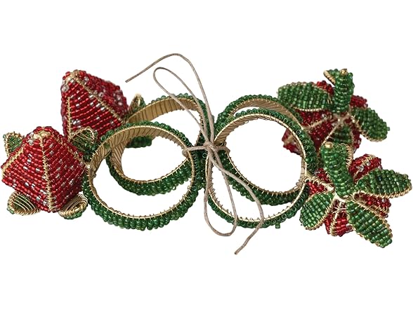 Creative Co-Op 4-Piece Glass Beaded Strawberry Napkin Rings