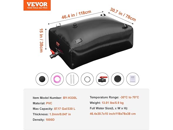 VEVOR 330L/87.17 Gallon Water Storage Bladder